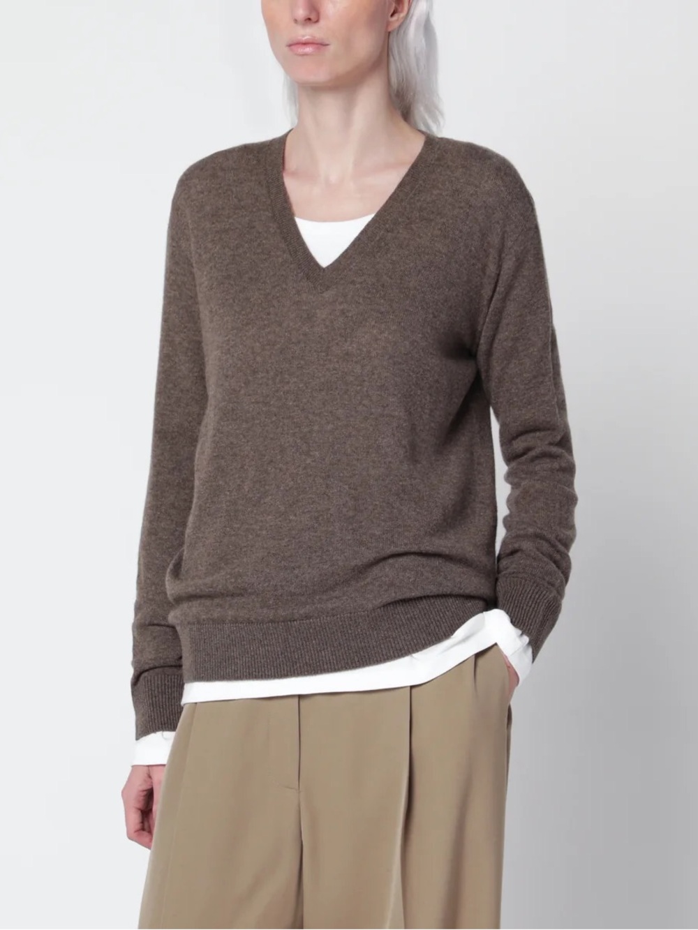 Cashmere Sweater - Women’s V Neck 100% Cashmere Sweater in Taupe
